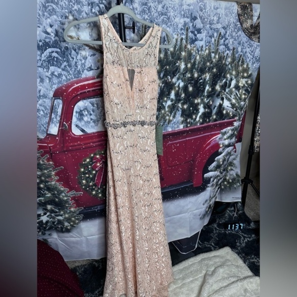 MY MiCHELLE Lace Formal Maxi Gown Pink with Rhinestones Size 3 Junior NWT